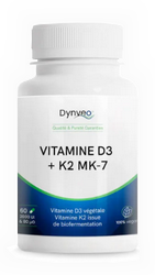 Flacon de vitamine D3 et K2 de la marque Dynveo.