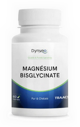 Complément alimentaire de magnésium. Flacon sur fond blanc.