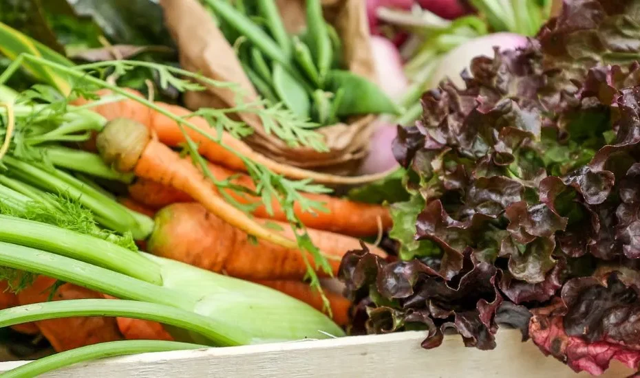 Produits bio pas chers : des légumes bio dans une cagette en bois