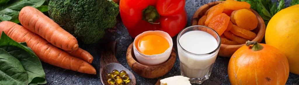 Des aliments riches en vitamine A (œuf, carottes, foie, brocolis, potiron, etc.)