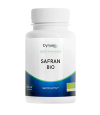 Un flacon de gélules de safran bio de la marque Dynveo.