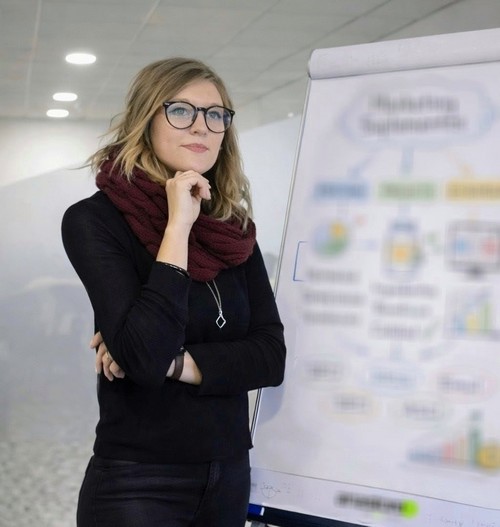 Moi, Marlène, en réunion marketing