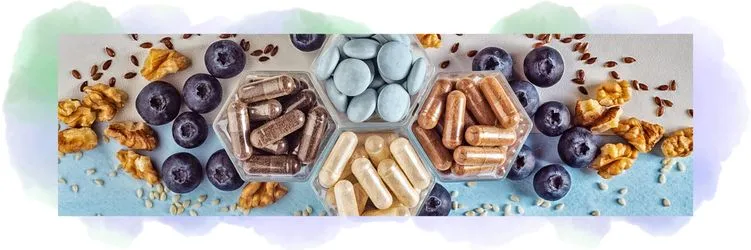 Une photo de fruits et de gélules riches en minéraux pour une catégorie d'article sur les minéraux.