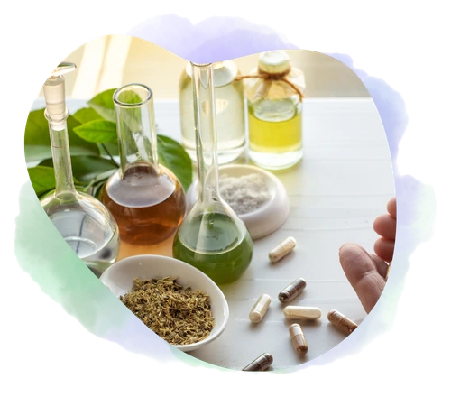 Photo de flacons en verre, gélules, et plantes qui correspond à la catégories NOS GUIDES