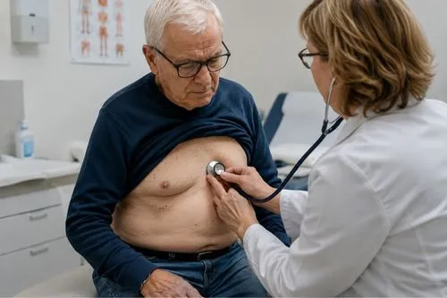 Un médecin ausculte une personne âgée qui ne mange plus.