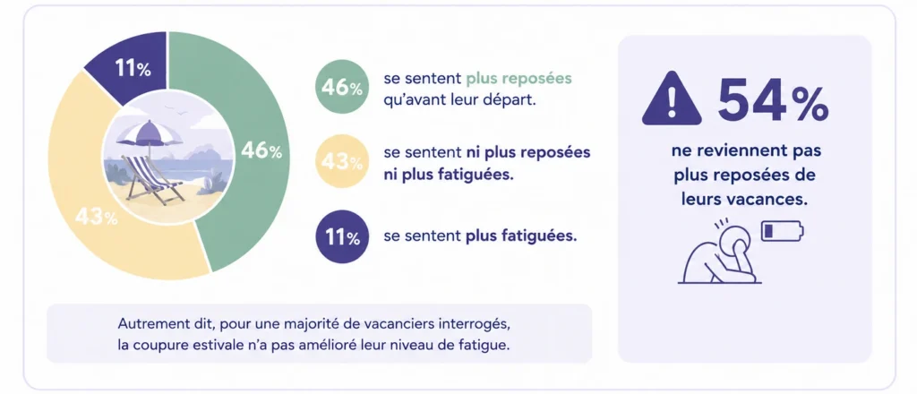 Infographie sur le pourcentage de Français qui reviennent non reposés après leurs vacances.
