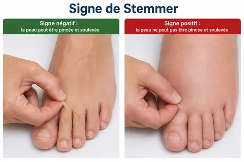 Signe de Stemmer, un test qui consiste à pincer la peau de son pied pour voir s'il s'agit d'un lymphœdème.
