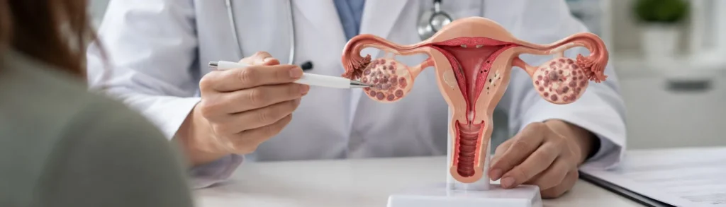 Photo d'un docteur enseignant le SOPK à une patiente.