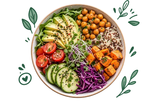 Une assiette équilibrée et colorée, pleine de légumes