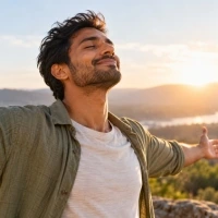 Un homme heureux dans la nature plein d'énergie.