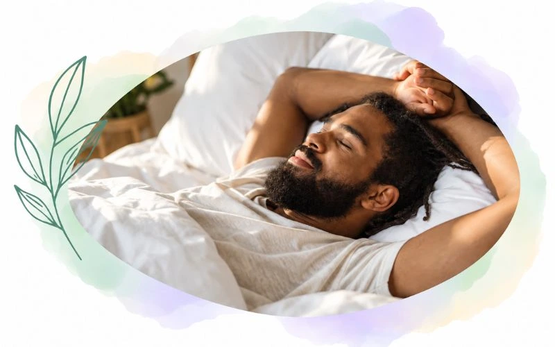 Illustration d'un homme qui dort paisiblement dans son lit.